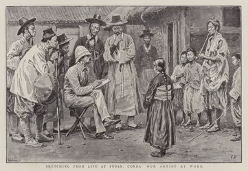 Luonnos elämästä Fusanissa, Coreassa, taiteilijamme työssä